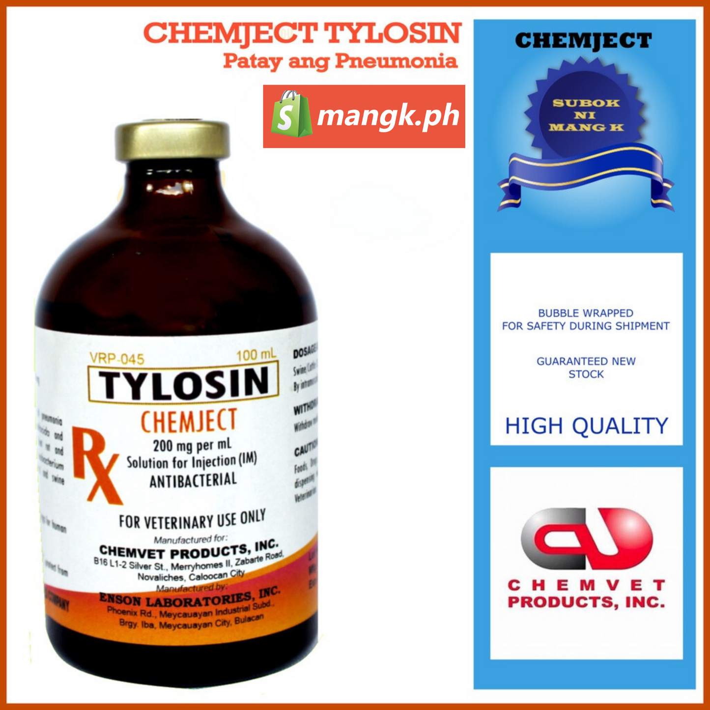 Chemject TYLOSIN Antibacterial for Pneumonia 100ml