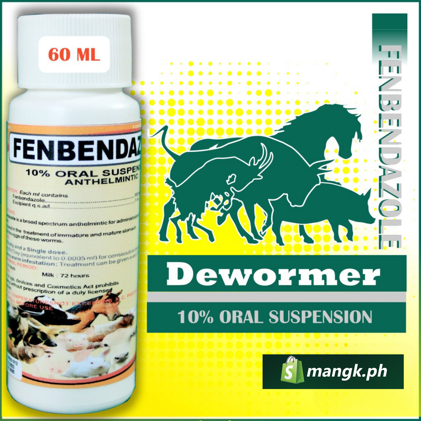 FENBENDAZOLE 60ml| 10% oral Suspension| Dewormer at Anti Pagtatae sa Kambing Tupa Baka at Baboy